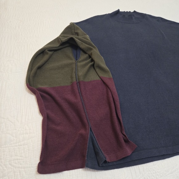 Belle By Kim Gravel Colorblock Mock Neck Bat Wing Oversized Knit 90s Navy 1X - Picture 8 of 14